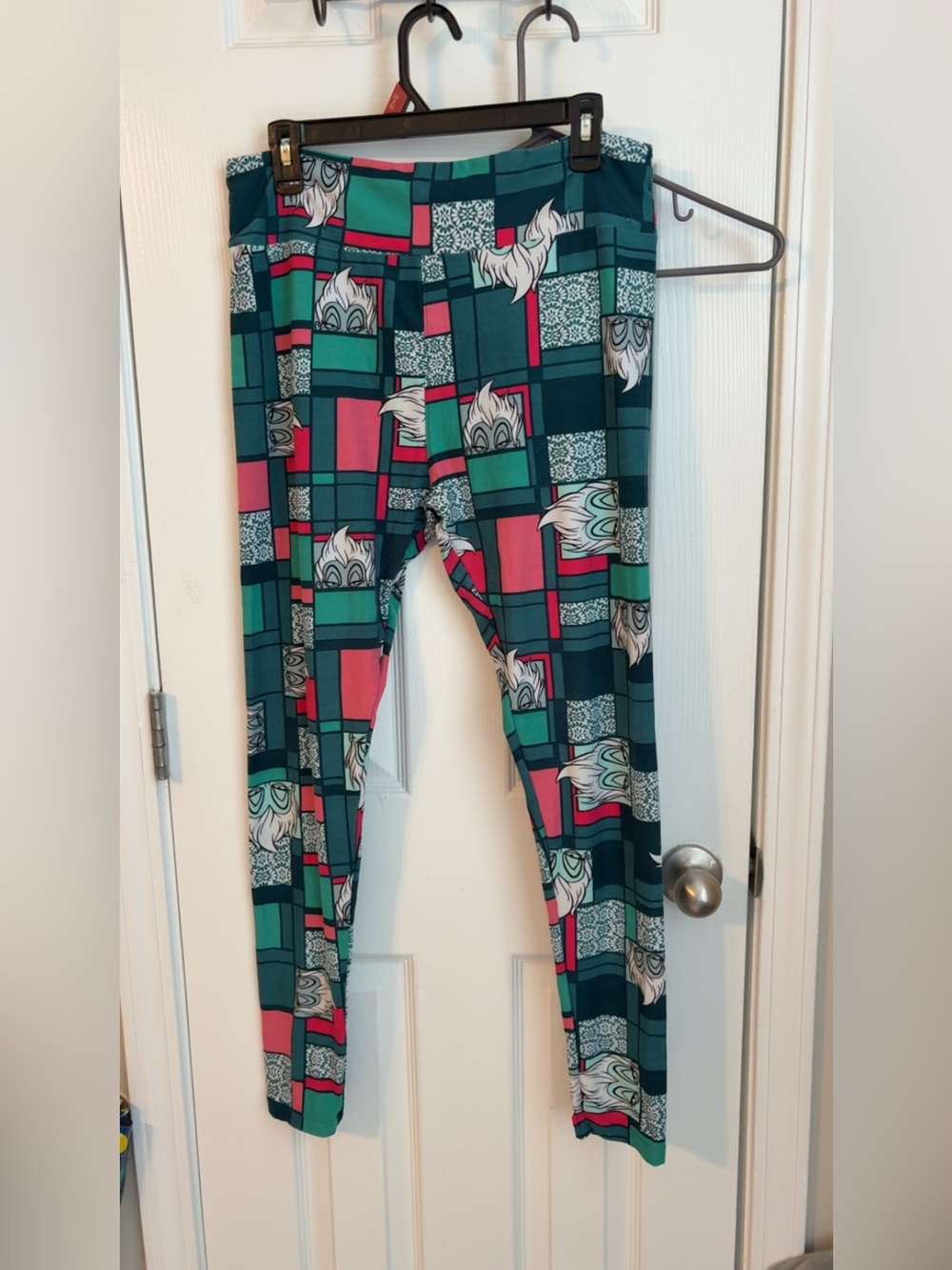 LuLaRoe Teal, Pink & Green Geometric Panel women’s Leggings tall & curvy